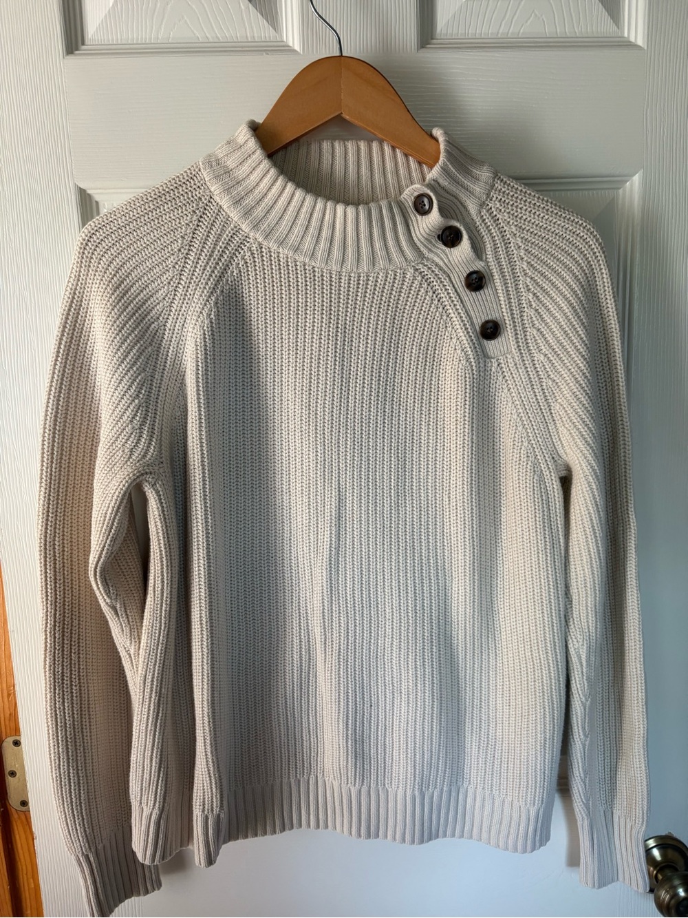J.Crew Cream Chunky Knit Button Neck Mock Neck Sweater Size S